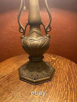 Antique Leaded Stained Glass Shade & Solid Bronze Whaley Lamp Handel Tiffany Era