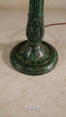 Antique MINT A&R lamp base /verdigris/frogged stained leaded glass Handel Era