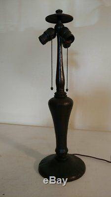 Antique Mint Handel Base with Stained Glass Shade