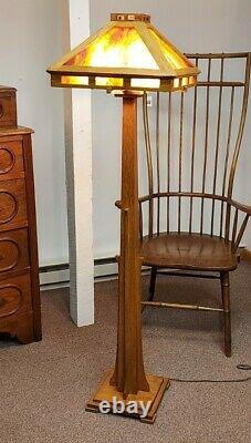 Antique Mission Oak Slag Stained Glass PETERSON ART Floor Lamp Arts & Crafts 60