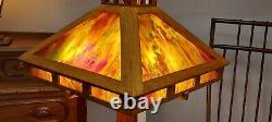 Antique Mission Oak Slag Stained Glass PETERSON ART Floor Lamp Arts & Crafts 60