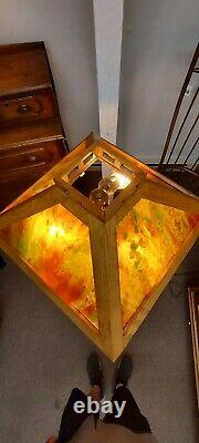 Antique Mission Oak Slag Stained Glass PETERSON ART Floor Lamp Arts & Crafts 60