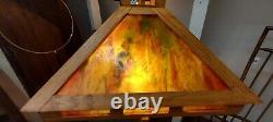 Antique Mission Oak Slag Stained Glass PETERSON ART Floor Lamp Arts & Crafts 60