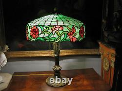 Antique R. Williamson & Co Carnation Stained / Leaded Glass Lamp