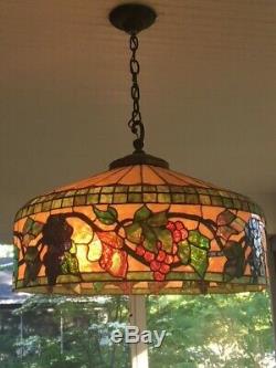 Antique Rare Williamson Stained Glass Leaded Chandelier Shade