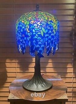 Antique Reproduction Tiffany Style Stained Glass TABLE LAMP Blue Wisteria