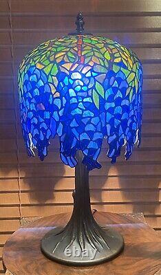 Antique Reproduction Tiffany Style Stained Glass TABLE LAMP Blue Wisteria