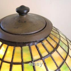 Antique Signed Handel Bronze Lamp Unique Art Glass Shade Stained Leaded Flowers