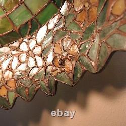 Antique Signed Handel Bronze Lamp Unique Art Glass Shade Stained Leaded Flowers