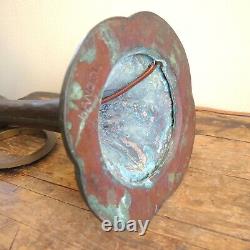 Antique Signed Handel Bronze Lamp Unique Art Glass Shade Stained Leaded Flowers