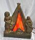 Antique Spelter Figural Native American Stained Slag Glass Teepee Fire Lamp Fs