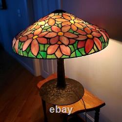 Antique Suess Poinsettia Leaded Slag Stained Glass Lamp Duffner Handel Tiffany