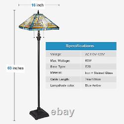 Antique Tiffany Floor Lamp 2-Lights16''W63''H Mission Style Stained Glass F