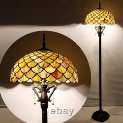 Antique Tiffany Floor Lamp with Brown Fish Scale Stained Glass for Home Decor Antique Tiffany Floor Lamp with Brown Fish Scale Stained Glass for Home Decor