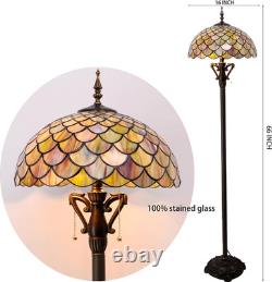 Antique Tiffany Floor Lamp with Brown Fish Scale Stained Glass for Home Decor