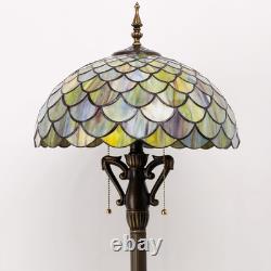 Antique Tiffany Floor Lamp with Brown Fish Scale Stained Glass for Home Decor