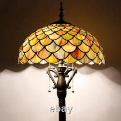Antique Tiffany Floor Lamp with Brown Fish Scale Stained Glass for Home Decor Antique Tiffany Floor Lamp with Brown Fish Scale Stained Glass for Home Decor