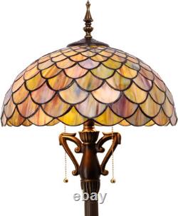 Antique Tiffany Floor Lamp with Brown Fish Scale Stained Glass for Home Decor