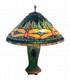Antique Tiffany Style Stain Glass Table Lamp Dragonfly Flower Green Blue 24x20