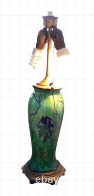 Antique Tiffany Style Stain Glass Table Lamp Dragonfly Flower Green Blue 24x20