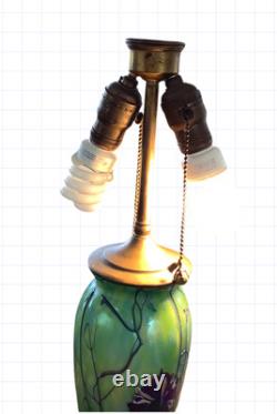 Antique Tiffany Style Stain Glass Table Lamp Dragonfly Flower Green Blue 24x20