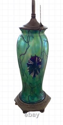 Antique Tiffany Style Stain Glass Table Lamp Dragonfly Flower Green Blue 24x20