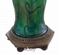 Antique Tiffany Style Stain Glass Table Lamp Dragonfly Flower Green Blue 24x20