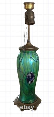 Antique Tiffany Style Stain Glass Table Lamp Dragonfly Flower Green Blue 24x20