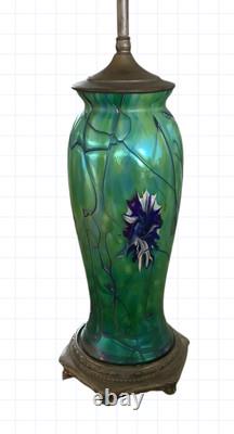Antique Tiffany Style Stain Glass Table Lamp Dragonfly Flower Green Blue 24x20