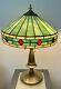 Antique Tiffany Style Stained Glass Brass Lamp Light Rare