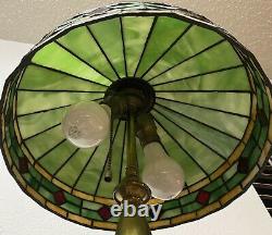 Antique Tiffany Style Stained Glass Brass Lamp Light Rare