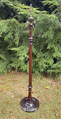 Antique Turned Wood Floor Lamp 2 Light Base For Stained Glass 62H