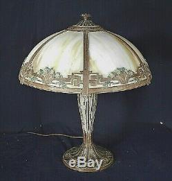 Antique Victorian Art Nouveau 6 Panel Stained Slag Glass Lamp By A&r Co