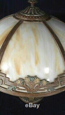 Antique Victorian Art Nouveau 6 Panel Stained Slag Glass Lamp By A&r Co