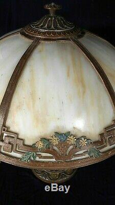 Antique Victorian Art Nouveau 6 Panel Stained Slag Glass Lamp By A&r Co