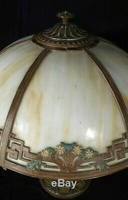 Antique Victorian Art Nouveau 6 Panel Stained Slag Glass Lamp By A&r Co