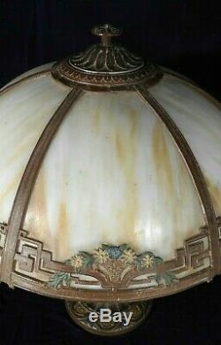 Antique Victorian Art Nouveau 6 Panel Stained Slag Glass Lamp By A&r Co