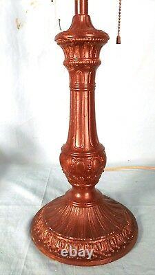 Antique Victorian Art Nouveau Caramel Stained Slag Glass 6 Panel Column Lamp