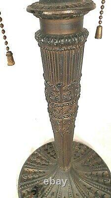 Antique Victorian Art Nouveau Stained Slag Glass Double Socket Lamp Base
