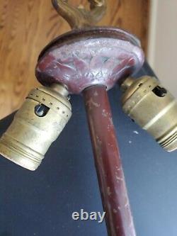 Antique Victorian Art Nouveau Stained Slag Glass Double Socket Lamp Base #2