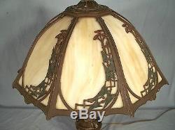 Antique Victorian Art Nouveau Stained Slag Glass Lamp