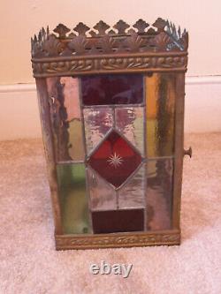 Antique Victorian Stained Glass Hall Lantern For Restoration