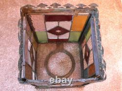 Antique Victorian Stained Glass Hall Lantern For Restoration