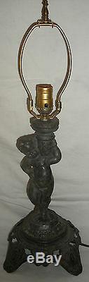 Antique Vintage Art Nouveau Stained Slag Glass Table Lamp & Shade Poul Hornison