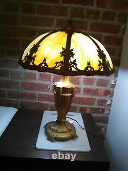 Antique Vintage Stained Slag Glass 6 Panel Lamp