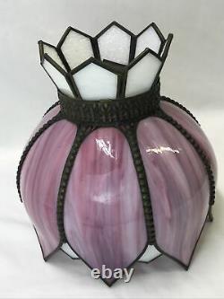 Antique Vtg Deco Double Tulip Bent Slag Stained Glass Lamp Shade Pink White 10