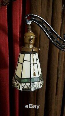 Antique Vtg Floor Lamp Cast Iron Brass Bridge Art stain glass