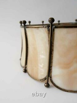Antique Vtg Tiffany Style Slag Bent Stained Glass Lamp Shade Caramel Beige