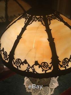 Antique bronze Slag Lamp stained glass Tiffany style 1900-1920