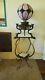 Antique Iron Lamp With Stand And Stained Glass Globe Shade